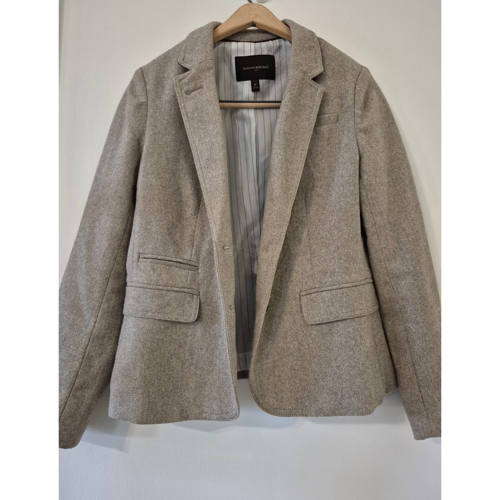 Banana Republic Women's 8P Herringbone Wool Blend Blazer Jacket Dark Academia